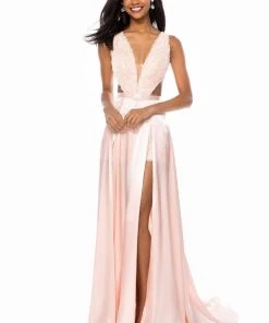 Sherri Hill - 51765 Plunging V-Neck Romper With A-Line Overskirt