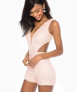 Sherri Hill - 51765 Plunging V-Neck Romper With A-Line Overskirt