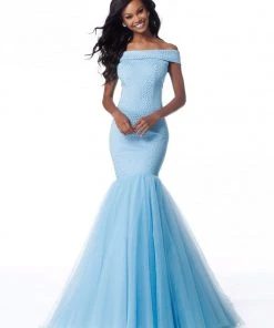 Sherri Hill - 51778 Beaded Jersey Off-Shoulder Tulle Mermaid Dress