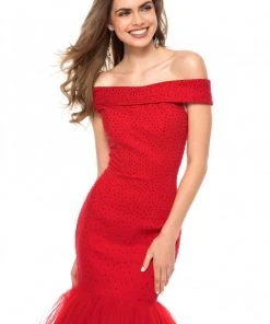 Sherri Hill - 51778 Beaded Jersey Off-Shoulder Tulle Mermaid Dress