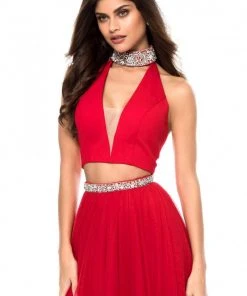 Sherri Hill - 51780 Beaded Choker Plunging Cutout Tulle Dress
