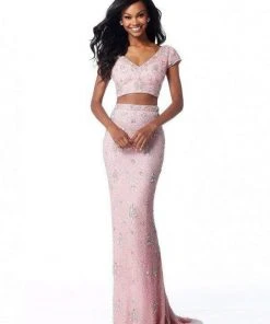 Sherri Hill - 51786 Beaded Two Piece V-Neck Sheath Dress