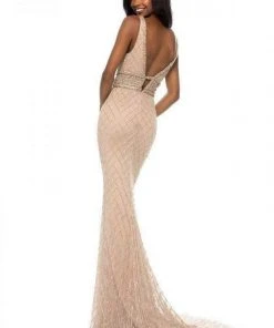 Sherri Hill - 51788 Beaded Plunging V-Neck Evening Dress