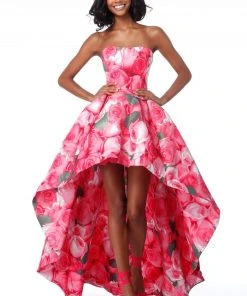 Sherri Hill - 51791 Strapless Floral Print High Low A-Line Dress