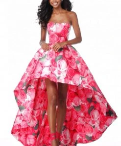 Sherri Hill - 51791 Strapless Floral Print High Low A-Line Dress