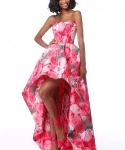 Sherri Hill - 51791 Strapless Floral Print High Low A-Line Dress