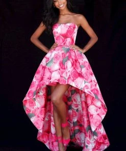 Sherri Hill - 51791 Strapless Floral Print High Low A-Line Dress