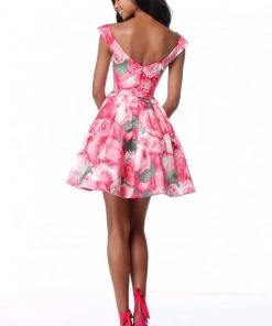 Sherri Hill - 51793 Short Wide V-Neck Floral Print A-Line Dress