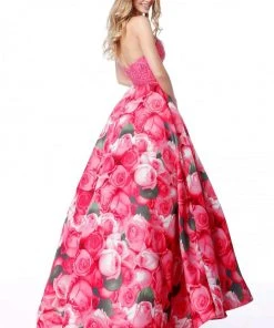 Sherri Hill - 51794 Beaded Halter Floral Print Ballgown