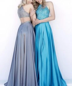 Sherri Hill - 51799 Halter Neck Gemstone Beaded Long Dress 8 Sherri Hill - 51799 Halter Neck Gemstone Beaded Long Dress