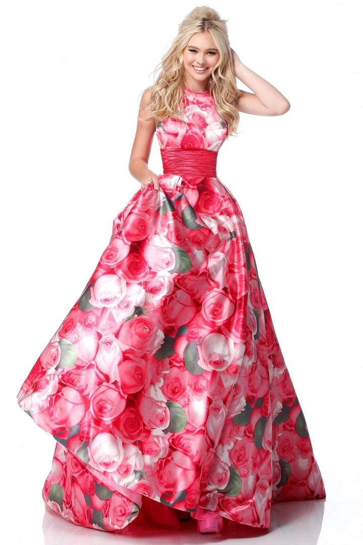 Sherri Hill - 51800 Taffeta Halter Floral Print Ballgown 3 Sherri Hill - 51800 Taffeta Halter Floral Print Ballgown