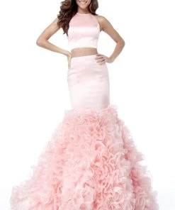 Sherri Hill - 51801 Two Piece Fitted Ruffled Tulle Mermaid Dress