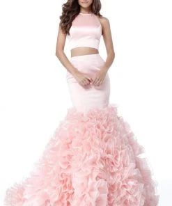 Sherri Hill - 51801 Two Piece Fitted Ruffled Tulle Mermaid Dress