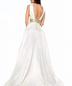 Sherri Hill - 51802 Beaded Halter Neck Satin Ballgown With Open Back