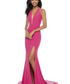 Sherri Hill - 51806 Deep Halter V-neck Jersey Trumpet Dress 12 Sherri Hill - 51806 Deep Halter V-neck Jersey Trumpet Dress
