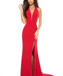 Sherri Hill - 51806 Deep Halter V-neck Jersey Trumpet Dress 16 Sherri Hill - 51806 Deep Halter V-neck Jersey Trumpet Dress