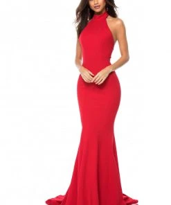 Sherri Hill - 51808 Jersey High Halter Mermaid Dress With Train