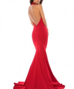 Sherri Hill - 51808 Jersey High Halter Mermaid Dress With Train