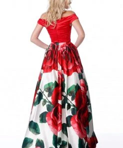 Sherri Hill - 51815 Plunging Off-Shoulder Floral Taffeta Ballgown 9 Sherri Hill - 51815 Plunging Off-Shoulder Floral Taffeta Ballgown