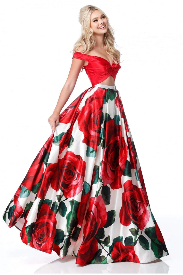 Sherri Hill - 51815 Plunging Off-Shoulder Floral Taffeta Ballgown 5 Sherri Hill - 51815 Plunging Off-Shoulder Floral Taffeta Ballgown