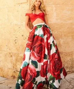 Sherri Hill - 51815 Plunging Off-Shoulder Floral Taffeta Ballgown 12 Sherri Hill - 51815 Plunging Off-Shoulder Floral Taffeta Ballgown