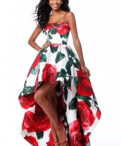 Sherri Hill - 51816 Strapless Floral Print High Low A-Line Dress