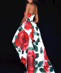 Sherri Hill - 51816 Strapless Floral Print High Low A-Line Dress