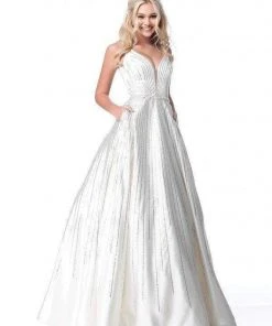 Sherri Hill - 51818 Sleeveless Sheer Plunging Neck Sparkly Satin Gown