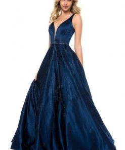 Sherri Hill - 51818 Sleeveless Sheer Plunging Neck Sparkly Satin Gown