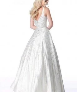 Sherri Hill - 51818 Sleeveless Sheer Plunging Neck Sparkly Satin Gown