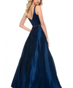 Sherri Hill - 51818 Sleeveless Sheer Plunging Neck Sparkly Satin Gown