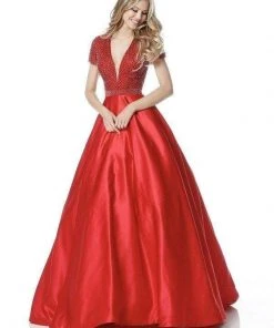 Sherri Hill - 51819 Beaded Ornate V Neck Satin Ballgown 13 Sherri Hill - 51819 Beaded Ornate V Neck Satin Ballgown