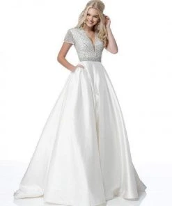 Sherri Hill - 51819 Beaded Ornate V Neck Satin Ballgown 18 Sherri Hill - 51819 Beaded Ornate V Neck Satin Ballgown