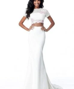 Sherri Hill - 51834 Two Piece Floral Applique Jersey Mermaid Dress