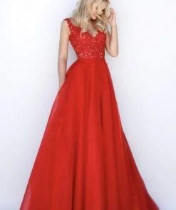 Sherri Hill - 51839 Lace V-Neck Taffeta Ballgown