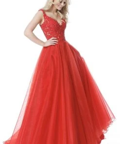 Sherri Hill - 51839 Lace V-Neck Taffeta Ballgown