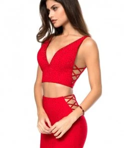 Sherri Hill - 51840 Two-Piece Jewel Dotted Lace-Up Long Dress 11 Sherri Hill - 51840 Two-Piece Jewel Dotted Lace-Up Long Dress