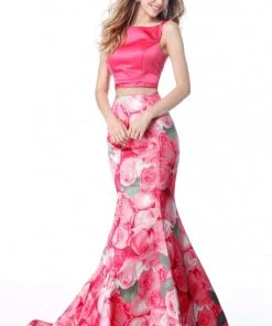 Sherri Hill - 51848 Two Piece Satin Floral Print Mermaid Dress