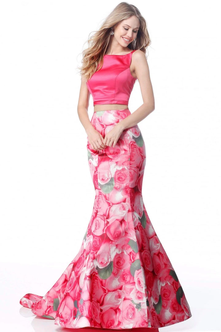 Sherri Hill - 51848 Two Piece Satin Floral Print Mermaid Dress 3 Sherri Hill - 51848 Two Piece Satin Floral Print Mermaid Dress