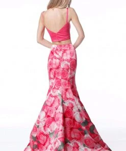 Sherri Hill - 51848 Two Piece Satin Floral Print Mermaid Dress