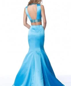 Sherri Hill - 51864 Two Piece Beaded Satin Mermaid Dress With Train