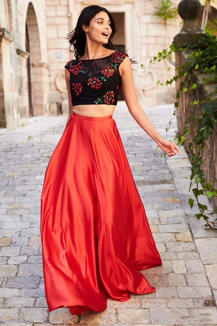 Sherri Hill - 51867 Two Piece Floral Applique A-Line Gown 6 Sherri Hill - 51867 Two Piece Floral Applique A-Line Gown