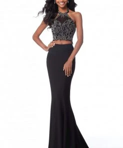 Sherri Hill - 51873 Beaded Two Piece Halter Jersey Trumpet Dress