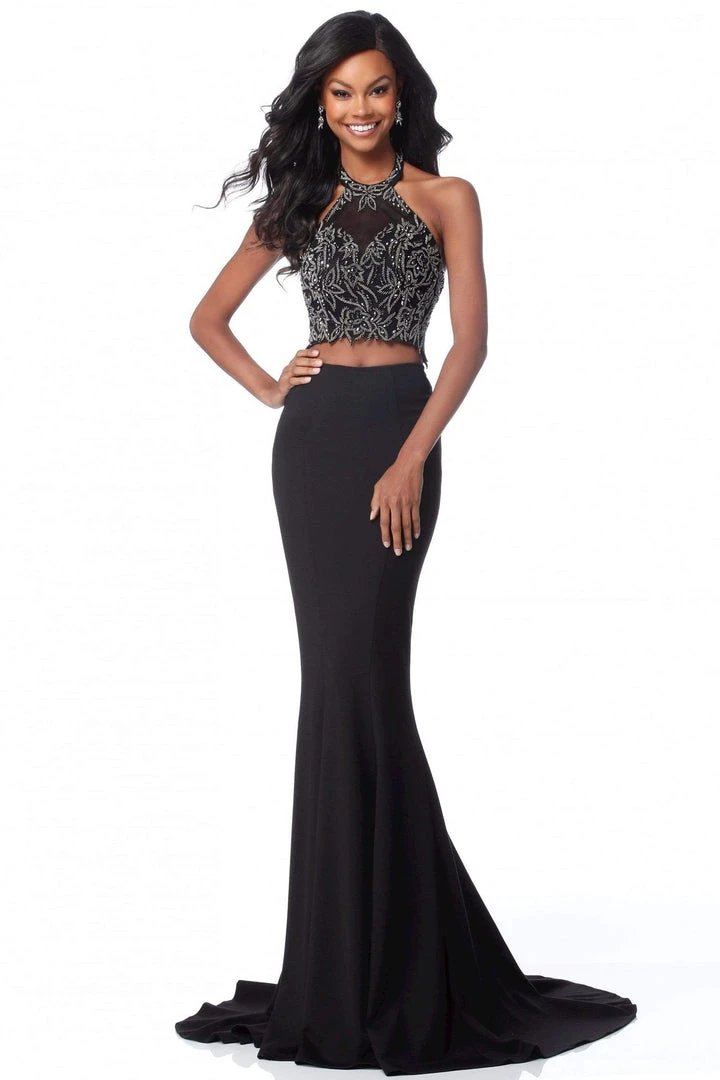 Sherri Hill - 51873 Beaded Two Piece Halter Jersey Trumpet Dress 3 Sherri Hill - 51873 Beaded Two Piece Halter Jersey Trumpet Dress
