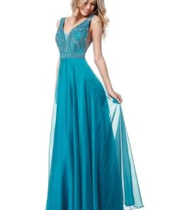 Sherri Hill - 51874 Beaded V-Neck Bodice Chiffon Dress