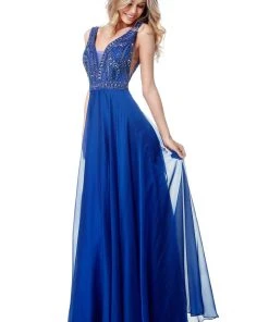 Sherri Hill - 51874 Beaded V-Neck Bodice Chiffon Dress