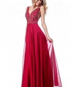 Sherri Hill - 51874 Beaded V-Neck Bodice Chiffon Dress