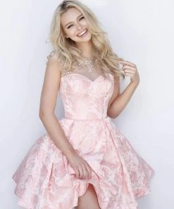 Sherri Hill - 51878 Embellished Illusion Bateau Brocade A-line Dress 11 Sherri Hill - 51878 Embellished Illusion Bateau Brocade A-line Dress