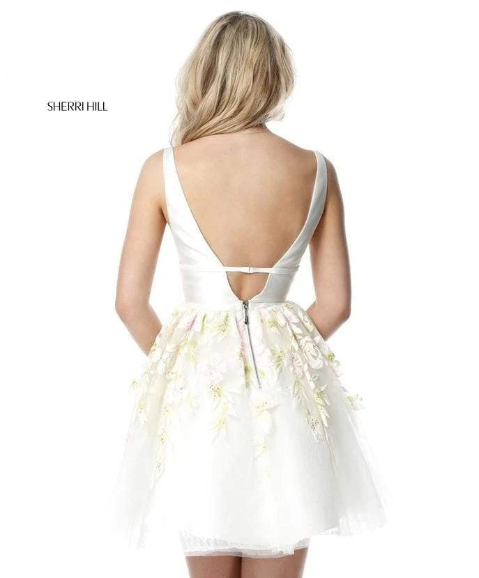 Sherri Hill - 51879 Short Deep V-neck Embroidered A-line Dress 4 Sherri Hill - 51879 Short Deep V-neck Embroidered A-line Dress