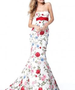 Sherri Hill - 51882 Strapless Floral Print Long Mermaid Dress 10 Sherri Hill - 51882 Strapless Floral Print Long Mermaid Dress
